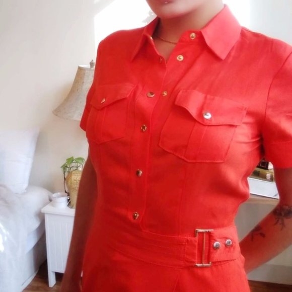 NEW YORK & COMPANY Tangerine Shirtdress XS EUC - Picture 6 of 9